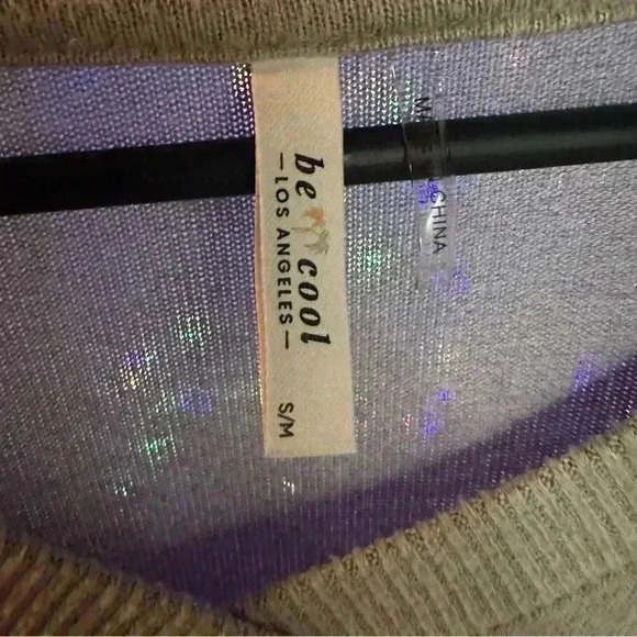 Small BE COOL Heathered V Neck Tan Sweater - Picture 9 of 10